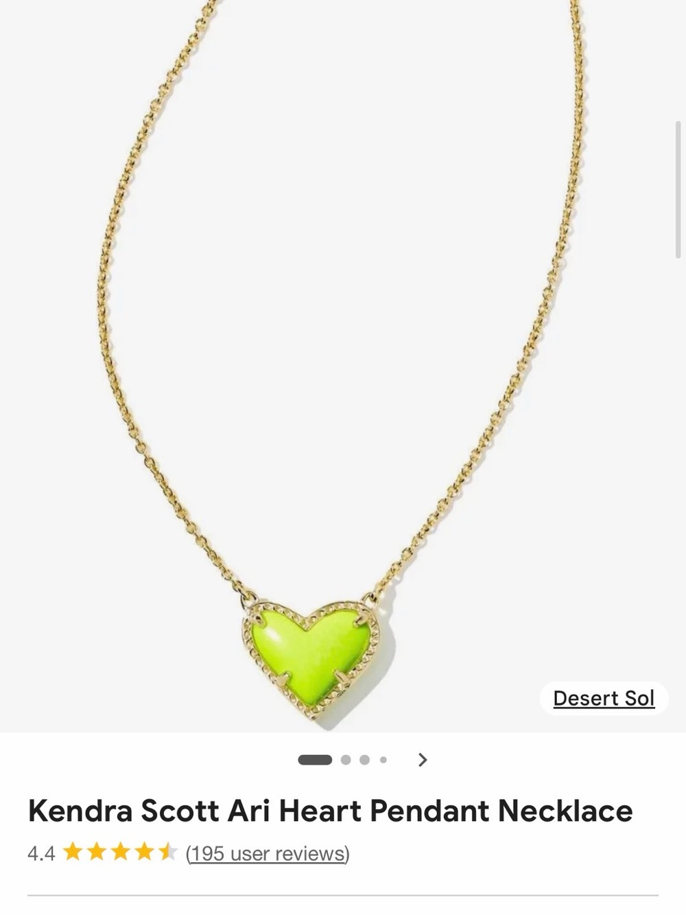 Kendra Scott Ari Heart Pendant Necklace - Neon Lime